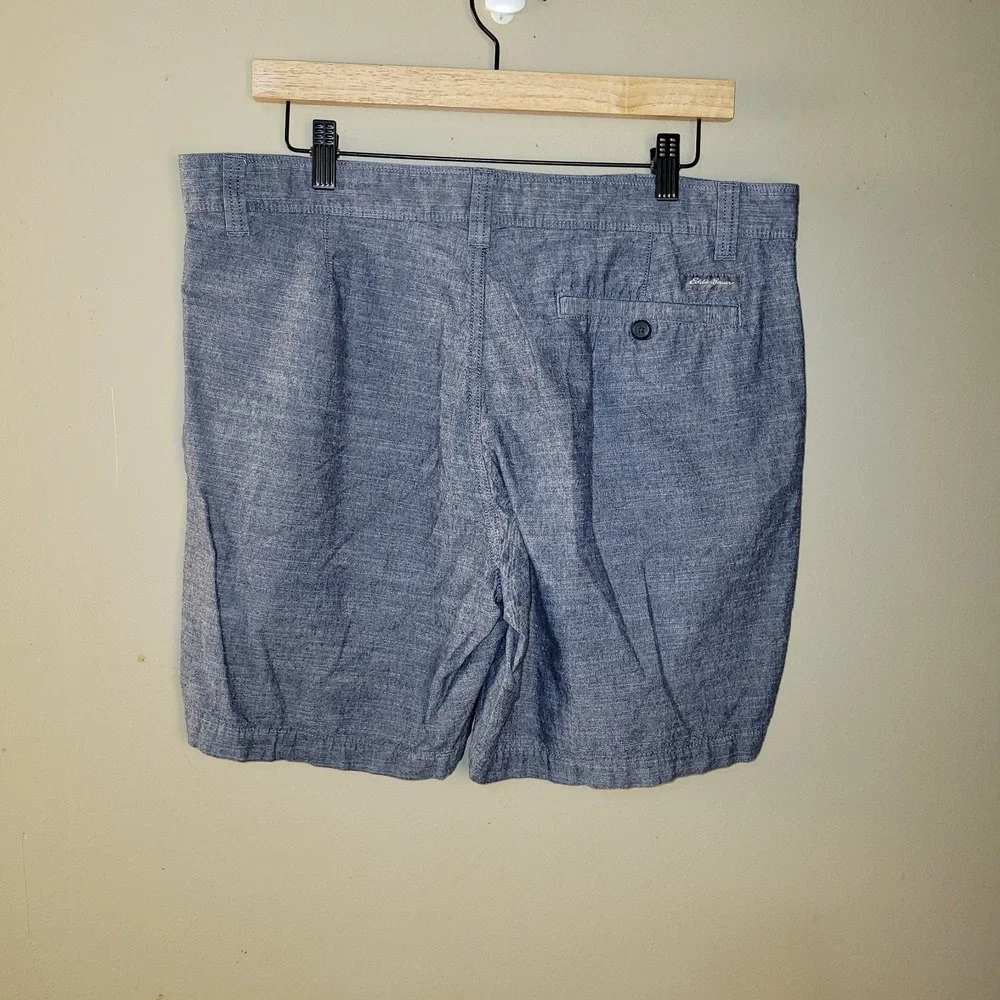 Eddie Bauer Mens Blue Chambray Chino‎ Shorts SZ 34 Specially Dyed Casual Outdoor